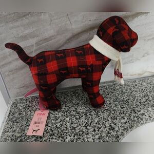 NWT Victorias Secret PINK Dog Logo Buffalo Plaid White Scarf 2007 6.5"